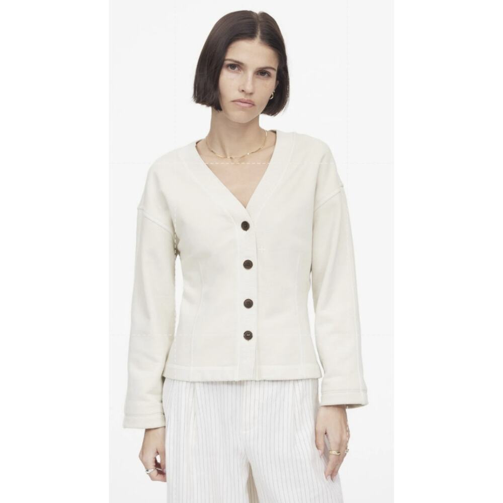 Madewell Waisted Cardigan Sweatshirt WMNS XS Off White Button Up V-neck NU853 LS